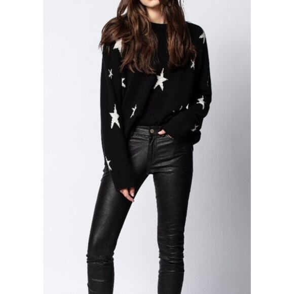 Zadig & Voltaire Sweater Womens Large Black Markus Star Print Cashmere NWOT - Picture 2 of 11
